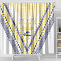 Peniamina Gospel Day Niue Shower Curtain Cross Dove Hiapo Pattern Yellow LT14 - Polynesian Pride