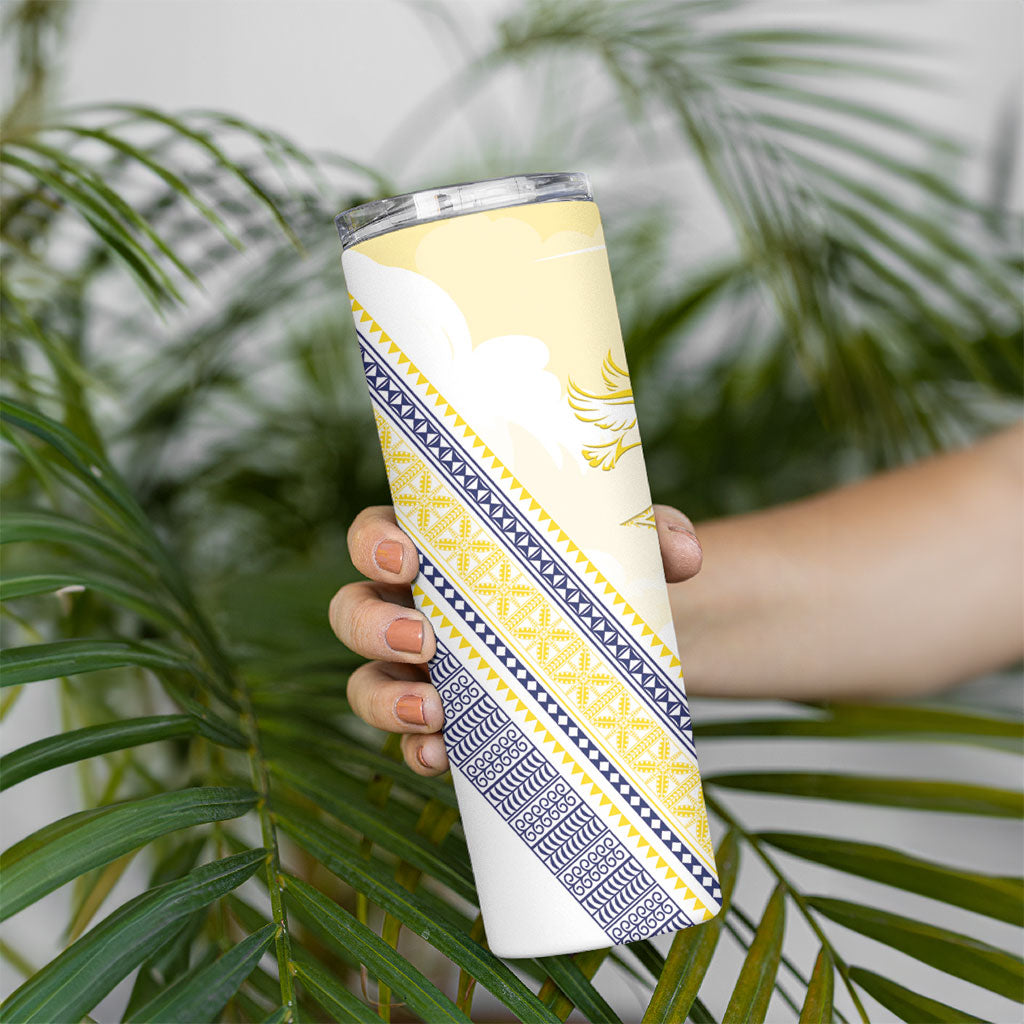 Peniamina Gospel Day Niue Skinny Tumbler Cross Dove Hiapo Pattern Yellow LT14 - Polynesian Pride