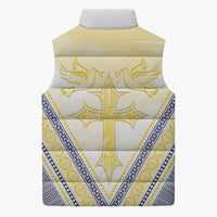Peniamina Gospel Day Niue Sleeveless Puffer Jacket Cross Dove Hiapo Pattern Yellow LT14 - Polynesian Pride
