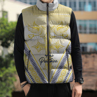 Peniamina Gospel Day Niue Sleeveless Puffer Jacket Cross Dove Hiapo Pattern Yellow LT14 - Polynesian Pride
