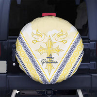 Peniamina Gospel Day Niue Spare Tire Cover Cross Dove Hiapo Pattern Yellow LT14 No hole Yellow - Polynesian Pride