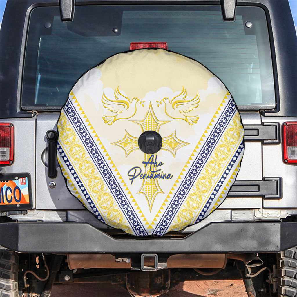Peniamina Gospel Day Niue Spare Tire Cover Cross Dove Hiapo Pattern Yellow LT14 Yellow - Polynesian Pride