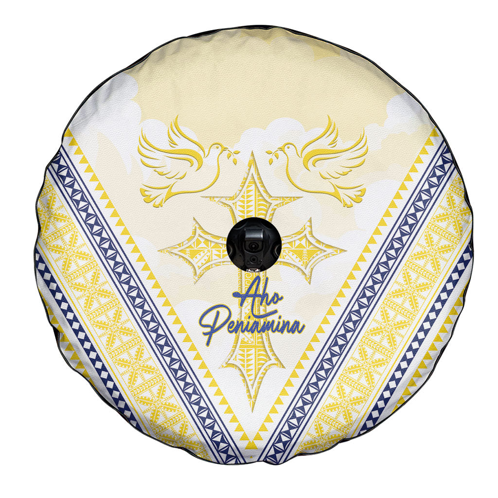 Peniamina Gospel Day Niue Spare Tire Cover Cross Dove Hiapo Pattern Yellow LT14 - Polynesian Pride