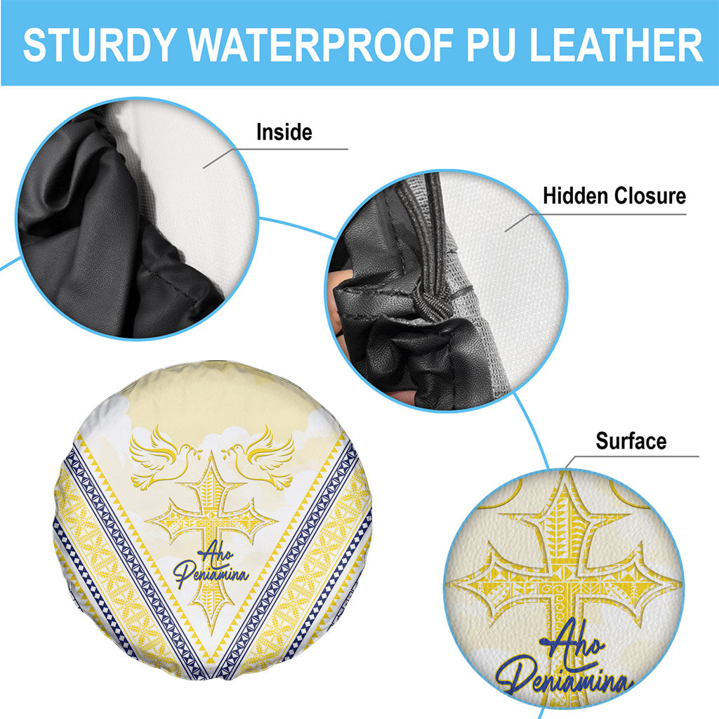 Peniamina Gospel Day Niue Spare Tire Cover Cross Dove Hiapo Pattern Yellow LT14 - Polynesian Pride