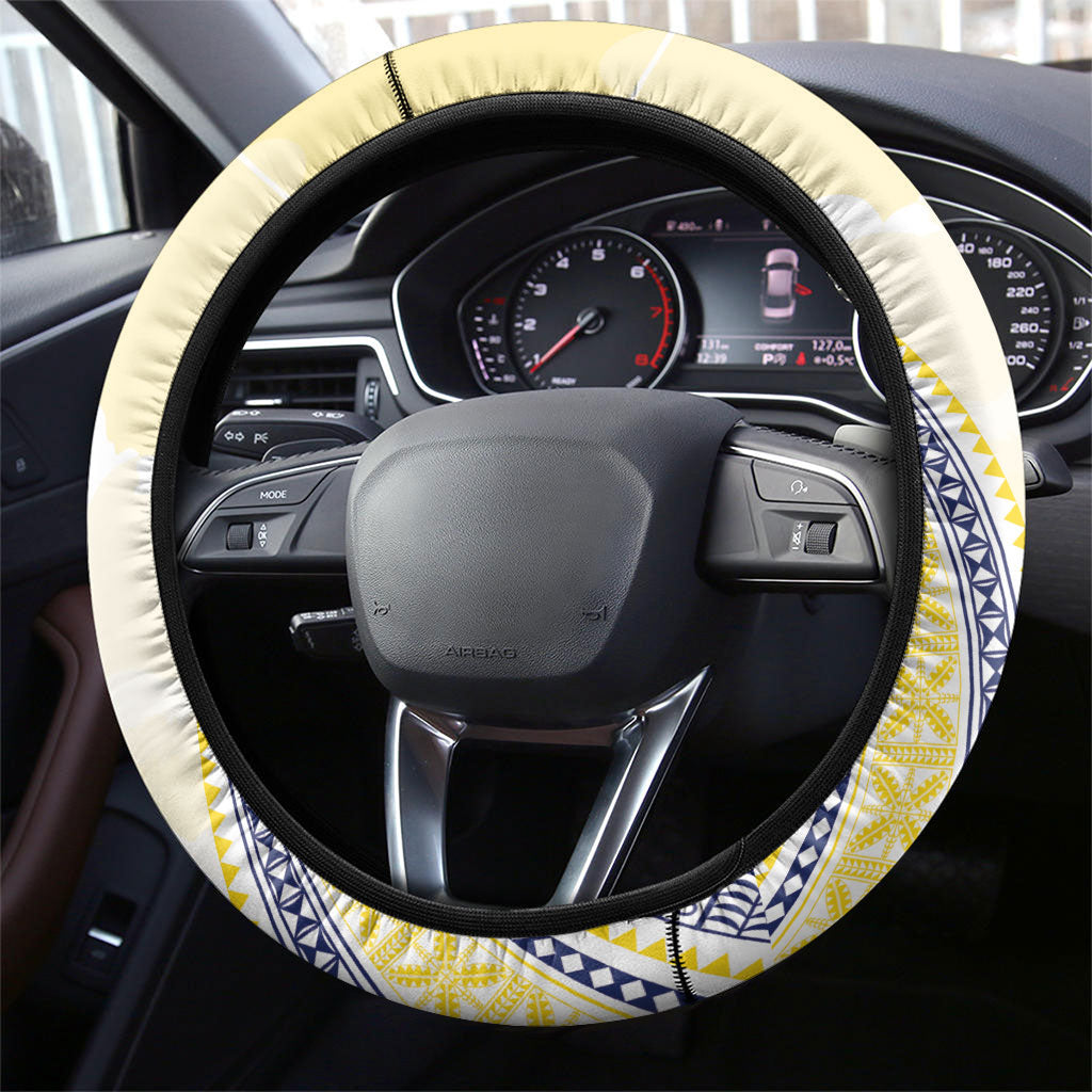 Peniamina Gospel Day Niue Steering Wheel Cover Cross Dove Hiapo Pattern Yellow LT14 - Polynesian Pride