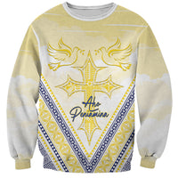 Peniamina Gospel Day Niue Sweatshirt Cross Dove Hiapo Pattern Yellow LT14 Unisex Yellow - Polynesian Pride