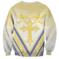 Peniamina Gospel Day Niue Sweatshirt Cross Dove Hiapo Pattern Yellow LT14 - Polynesian Pride