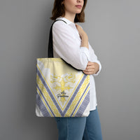Peniamina Gospel Day Niue Tote Bag Cross Dove Hiapo Pattern Yellow LT14 - Polynesian Pride