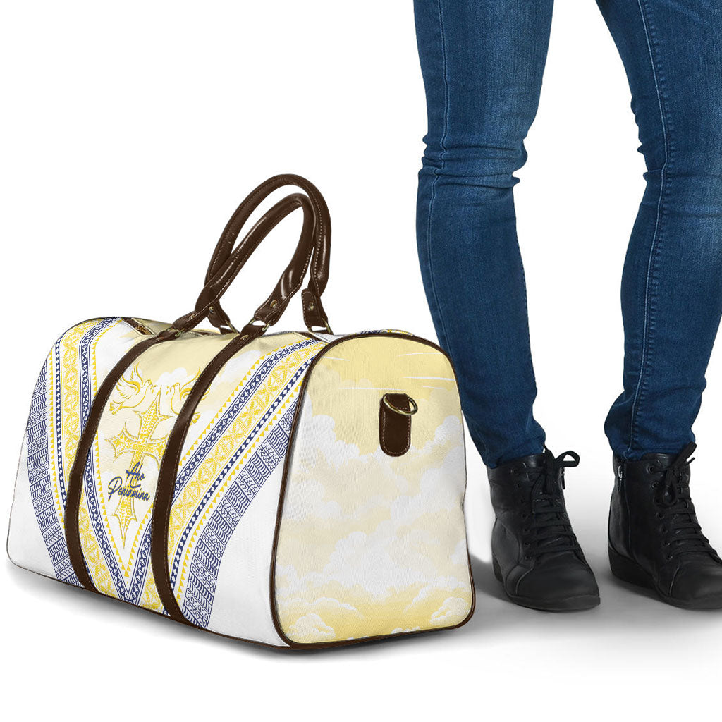 Peniamina Gospel Day Niue Travel Bag Cross Dove Hiapo Pattern Yellow LT14 - Polynesian Pride