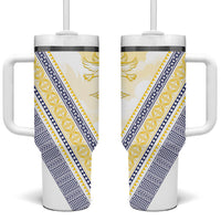 Peniamina Gospel Day Niue Tumbler With Handle Cross Dove Hiapo Pattern Yellow LT14 One Size: 40 oz Yellow - Polynesian Pride
