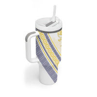 Peniamina Gospel Day Niue Tumbler With Handle Cross Dove Hiapo Pattern Yellow LT14 - Polynesian Pride