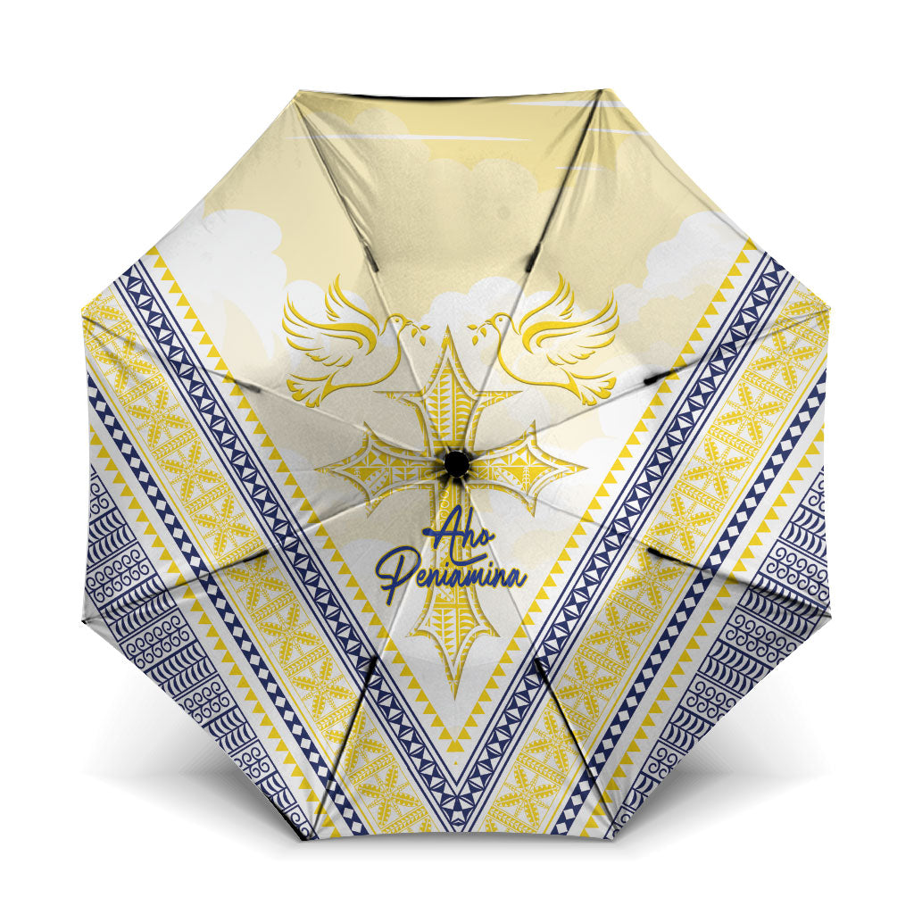 Peniamina Gospel Day Niue Umbrella Cross Dove Hiapo Pattern Yellow LT14 One Size Folded 11.42 inch Opened Diameter 37.4 inch Yellow - Polynesian Pride