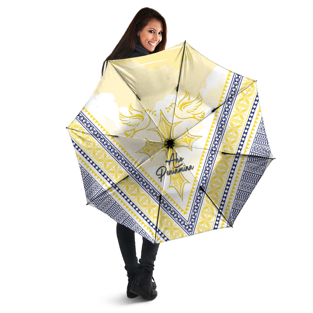 Peniamina Gospel Day Niue Umbrella Cross Dove Hiapo Pattern Yellow LT14 - Polynesian Pride