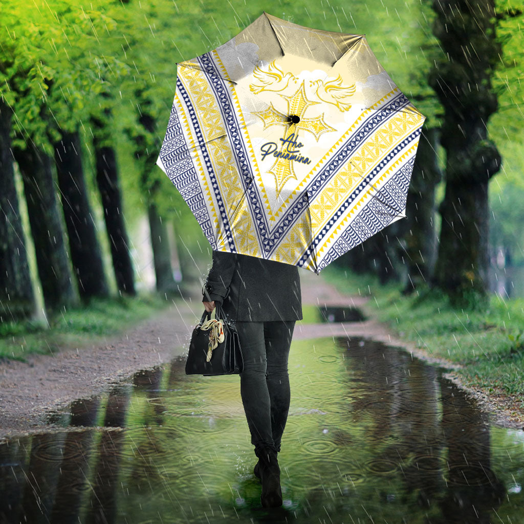 Peniamina Gospel Day Niue Umbrella Cross Dove Hiapo Pattern Yellow LT14 - Polynesian Pride