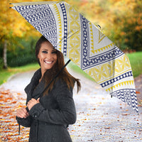 Peniamina Gospel Day Niue Umbrella Cross Dove Hiapo Pattern Yellow LT14 - Polynesian Pride