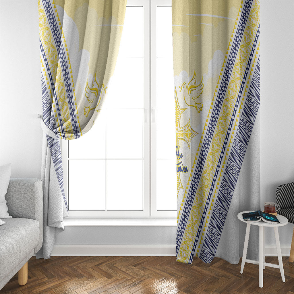 Peniamina Gospel Day Niue Window Curtain Cross Dove Hiapo Pattern Yellow LT14 - Polynesian Pride