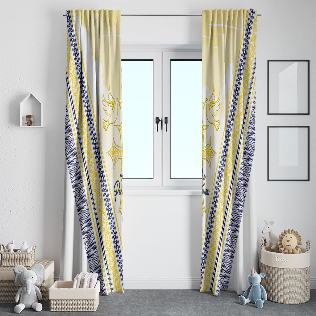 Peniamina Gospel Day Niue Window Curtain Cross Dove Hiapo Pattern Yellow LT14 - Polynesian Pride