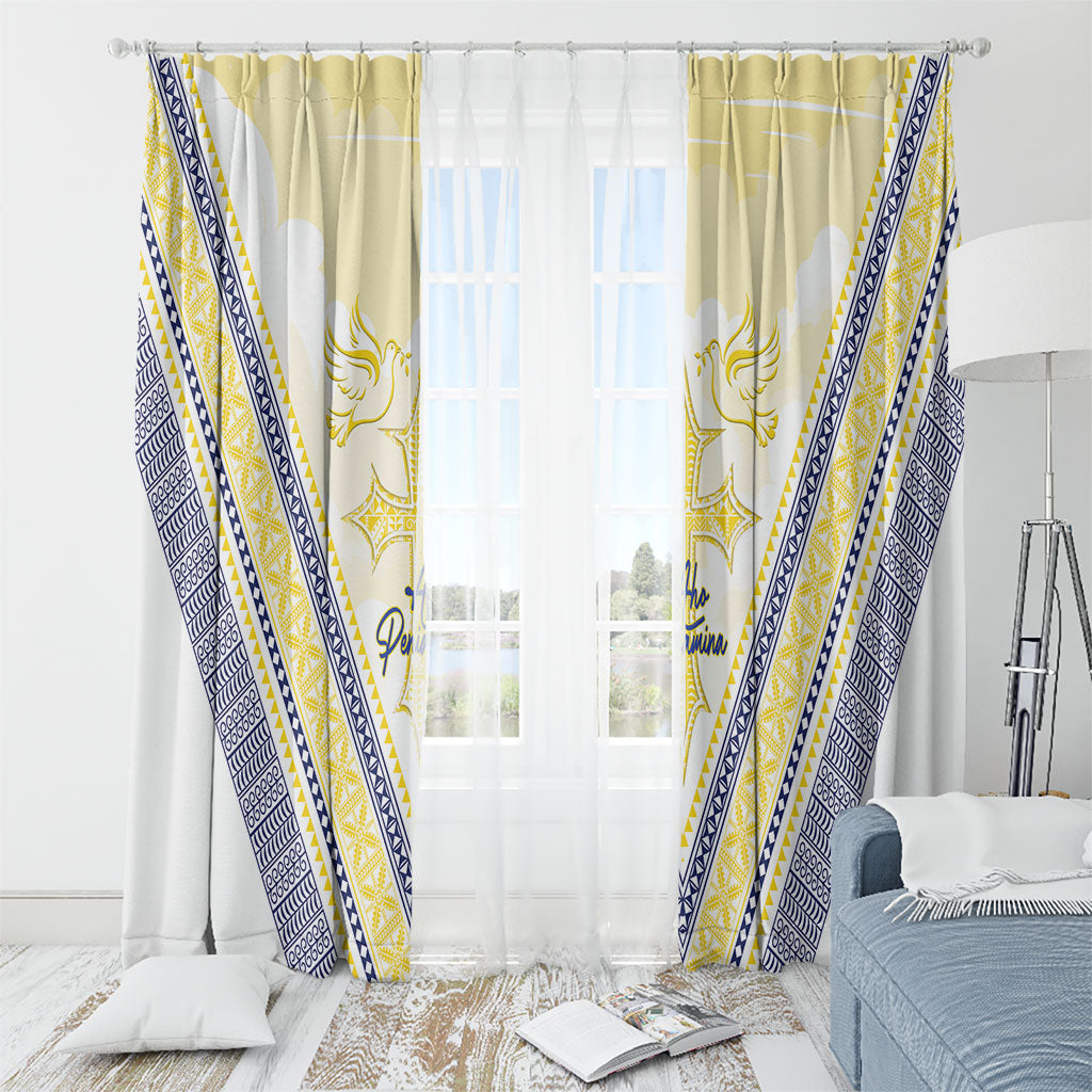 Peniamina Gospel Day Niue Window Curtain Cross Dove Hiapo Pattern Yellow LT14 - Polynesian Pride