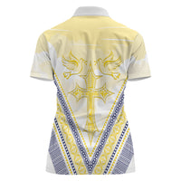Peniamina Gospel Day Niue Women Polo Shirt Cross Dove Hiapo Pattern Yellow LT14 - Polynesian Pride