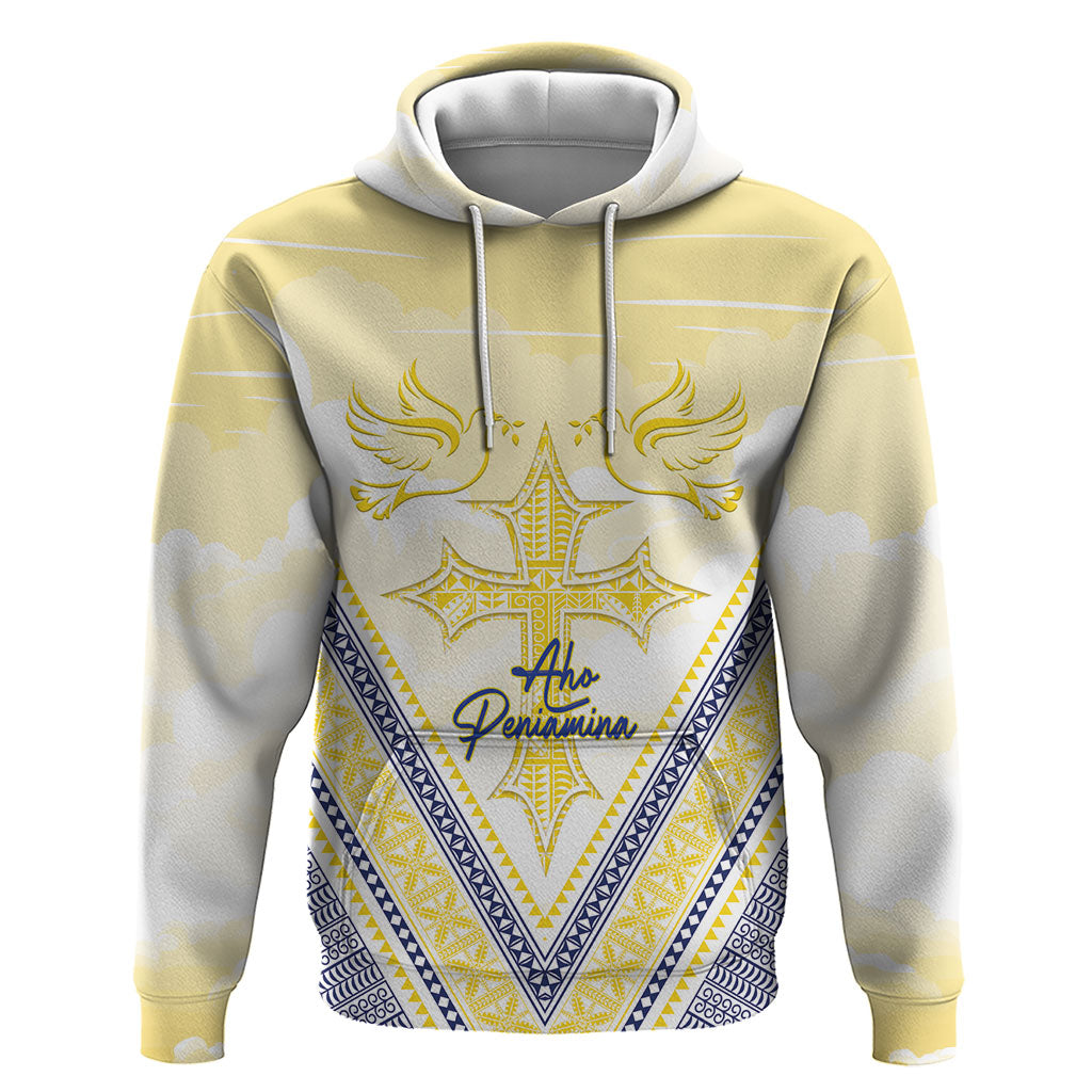 Peniamina Gospel Day Niue Zip Hoodie Cross Dove Hiapo Pattern Yellow LT14 Pullover Hoodie Yellow - Polynesian Pride