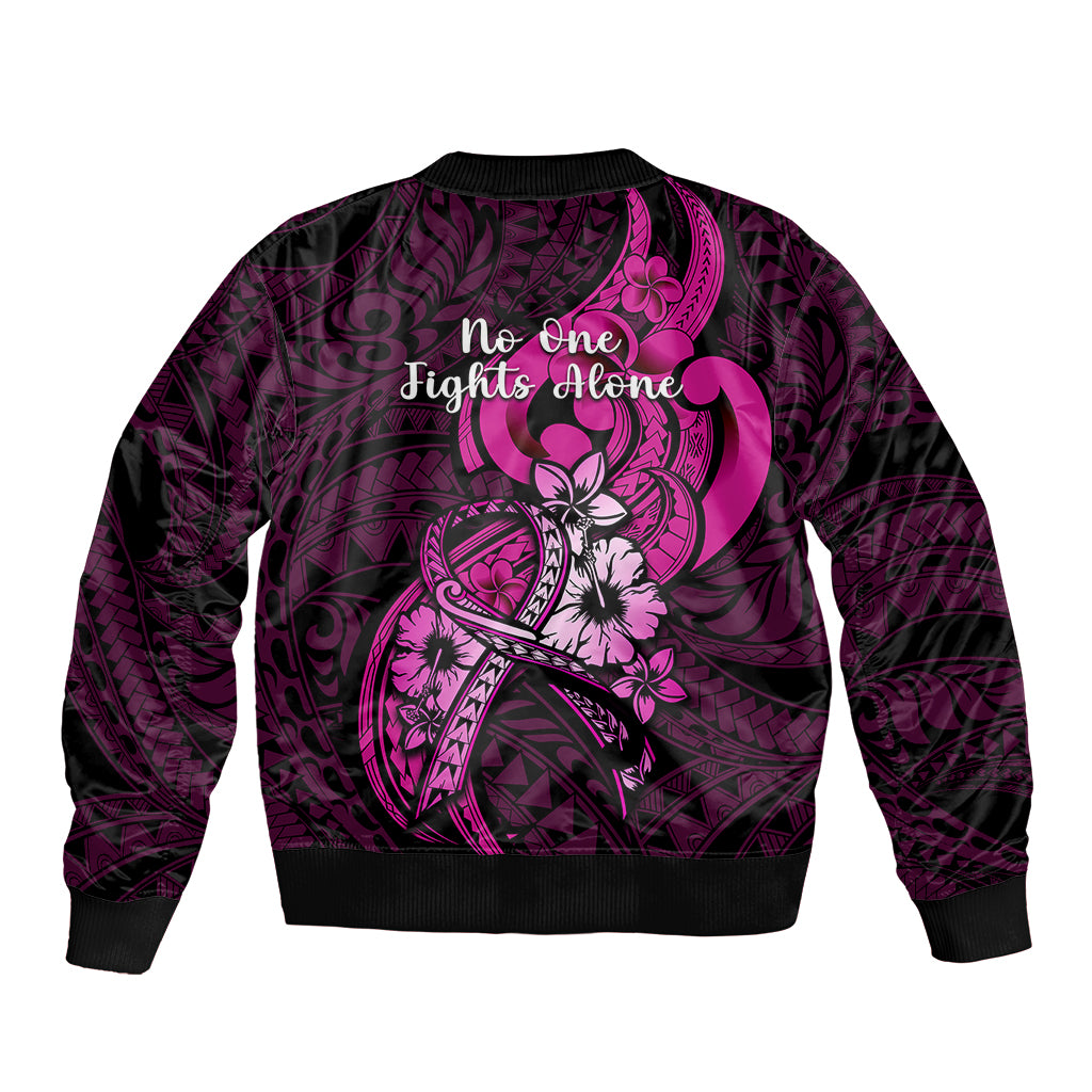 Polynesia Breast Cancer Awareness Bomber Jacket Think Pink Polynesian Ribbon Black Version LT14 - Polynesian Pride