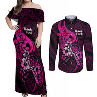 Polynesia Breast Cancer Awareness Couples Matching Off Shoulder Maxi Dress and Long Sleeve Button Shirts Think Pink Polynesian Ribbon Black Version LT14 Pink - Polynesian Pride