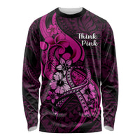 Polynesia Breast Cancer Awareness Long Sleeve Shirt Think Pink Polynesian Ribbon Black Version LT14 Unisex Pink - Polynesian Pride