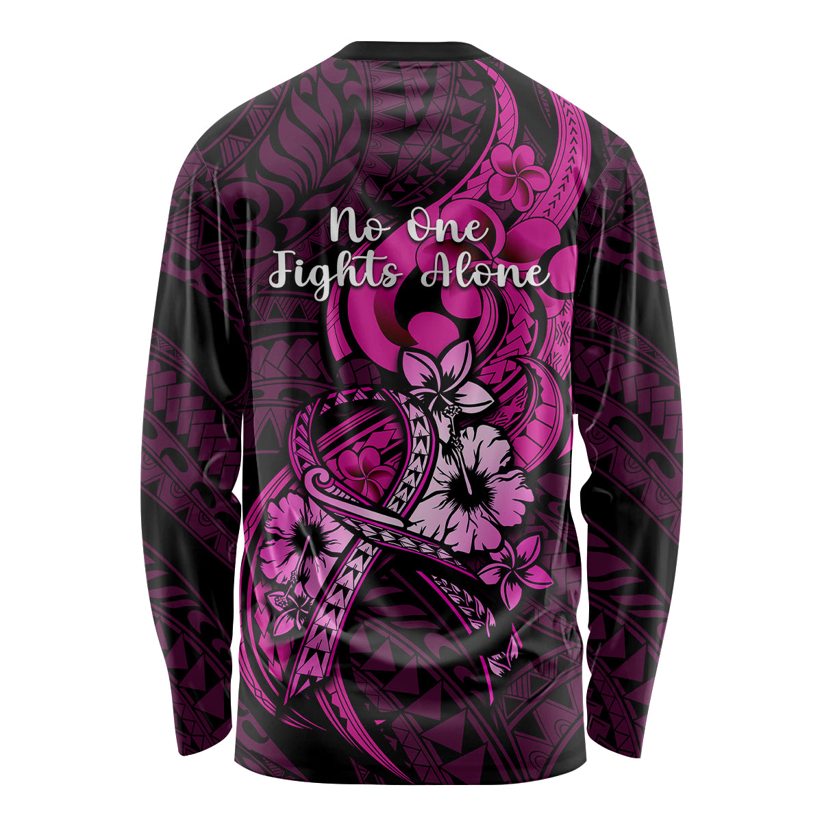 Polynesia Breast Cancer Awareness Long Sleeve Shirt Think Pink Polynesian Ribbon Black Version LT14 - Polynesian Pride