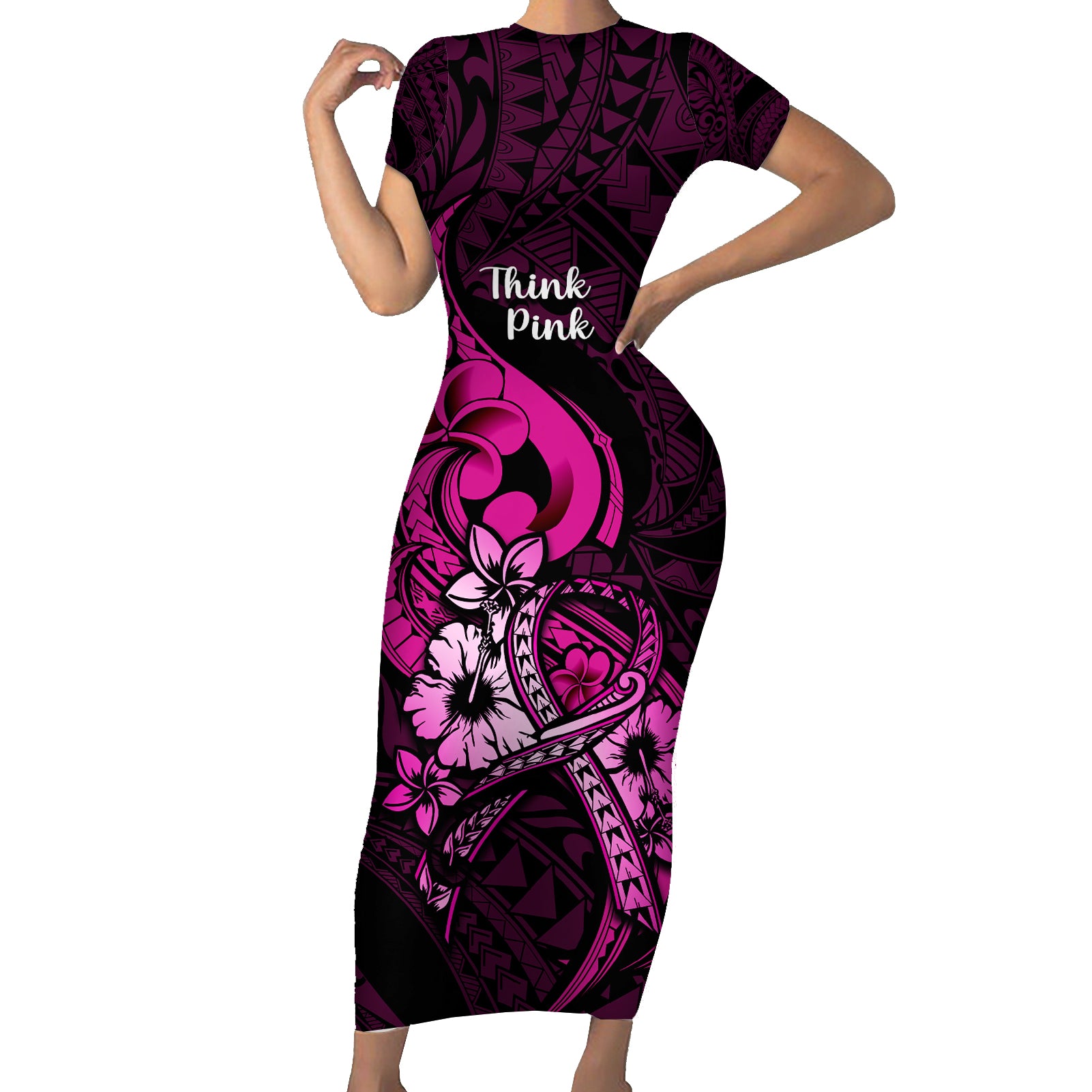 polynesia-breast-cancer-awareness-short-sleeve-bodycon-dress-think-pink-polynesian-ribbon-black-version