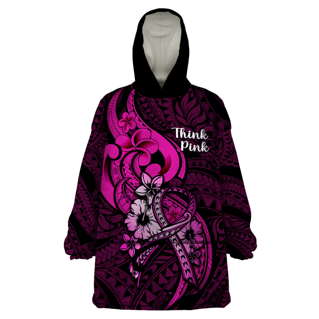Polynesia Breast Cancer Awareness Wearable Blanket Hoodie Think Pink Polynesian Ribbon Black Version LT14 One Size Pink - Polynesian Pride