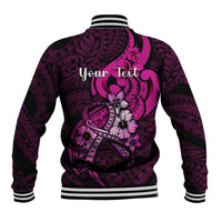 Personalised Polynesia Breast Cancer Awareness Baseball Jacket Think Pink Polynesian Ribbon Black Version LT14 - Polynesian Pride