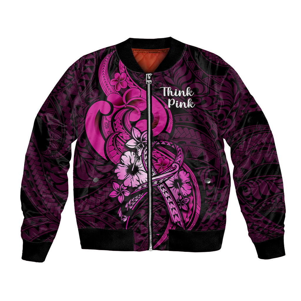 Personalised Polynesia Breast Cancer Awareness Bomber Jacket Think Pink Polynesian Ribbon Black Version LT14 Unisex Pink - Polynesian Pride