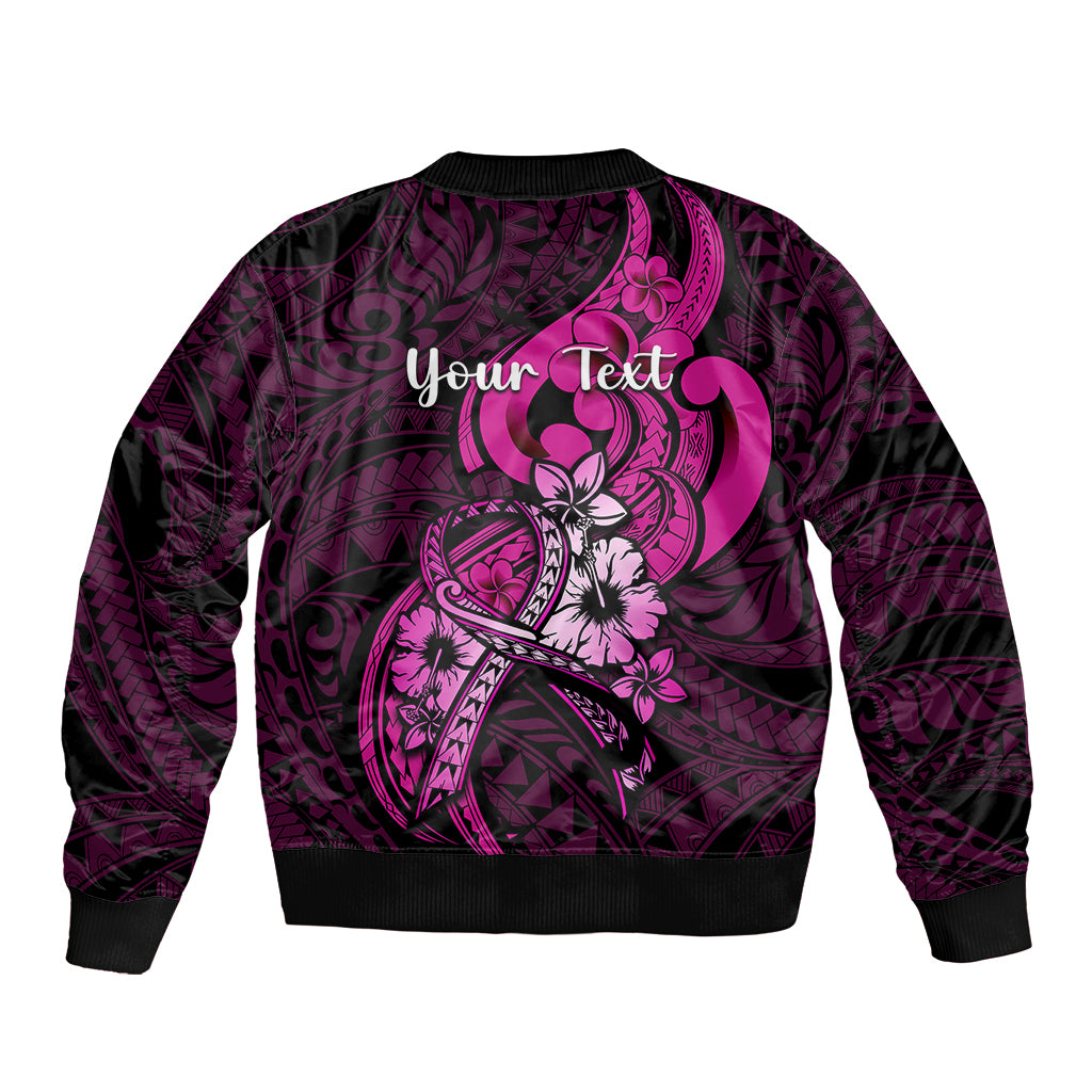 Personalised Polynesia Breast Cancer Awareness Bomber Jacket Think Pink Polynesian Ribbon Black Version LT14 - Polynesian Pride