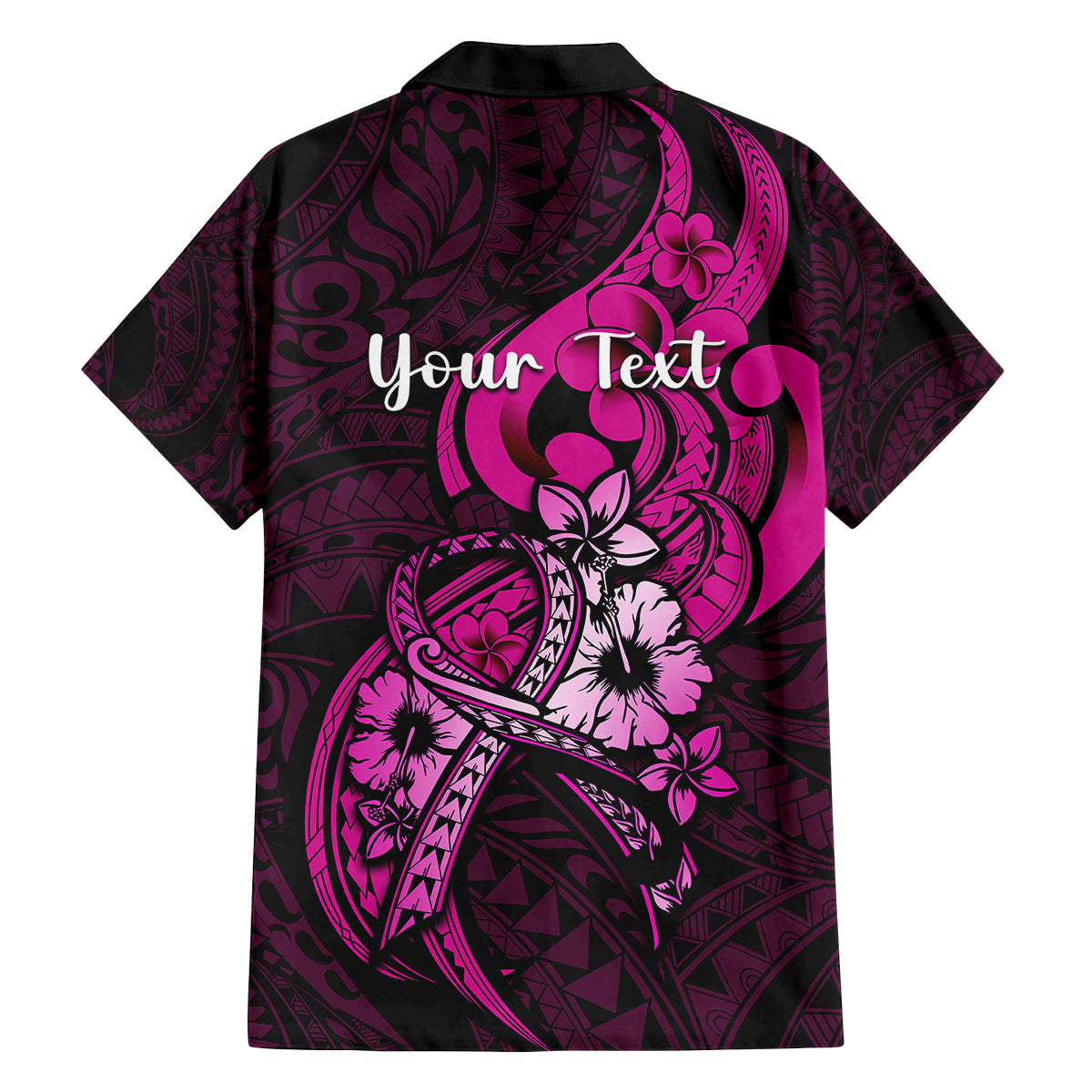 Personalised Polynesia Breast Cancer Awareness Family Matching Puletasi Dress and Hawaiian Shirt Think Pink Polynesian Ribbon Black Version LT14 - Polynesian Pride