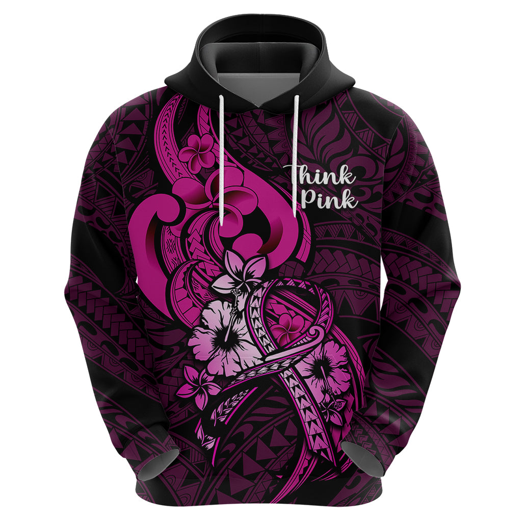 Personalised Polynesia Breast Cancer Awareness Hoodie Think Pink Polynesian Ribbon Black Version LT14 - Polynesian Pride