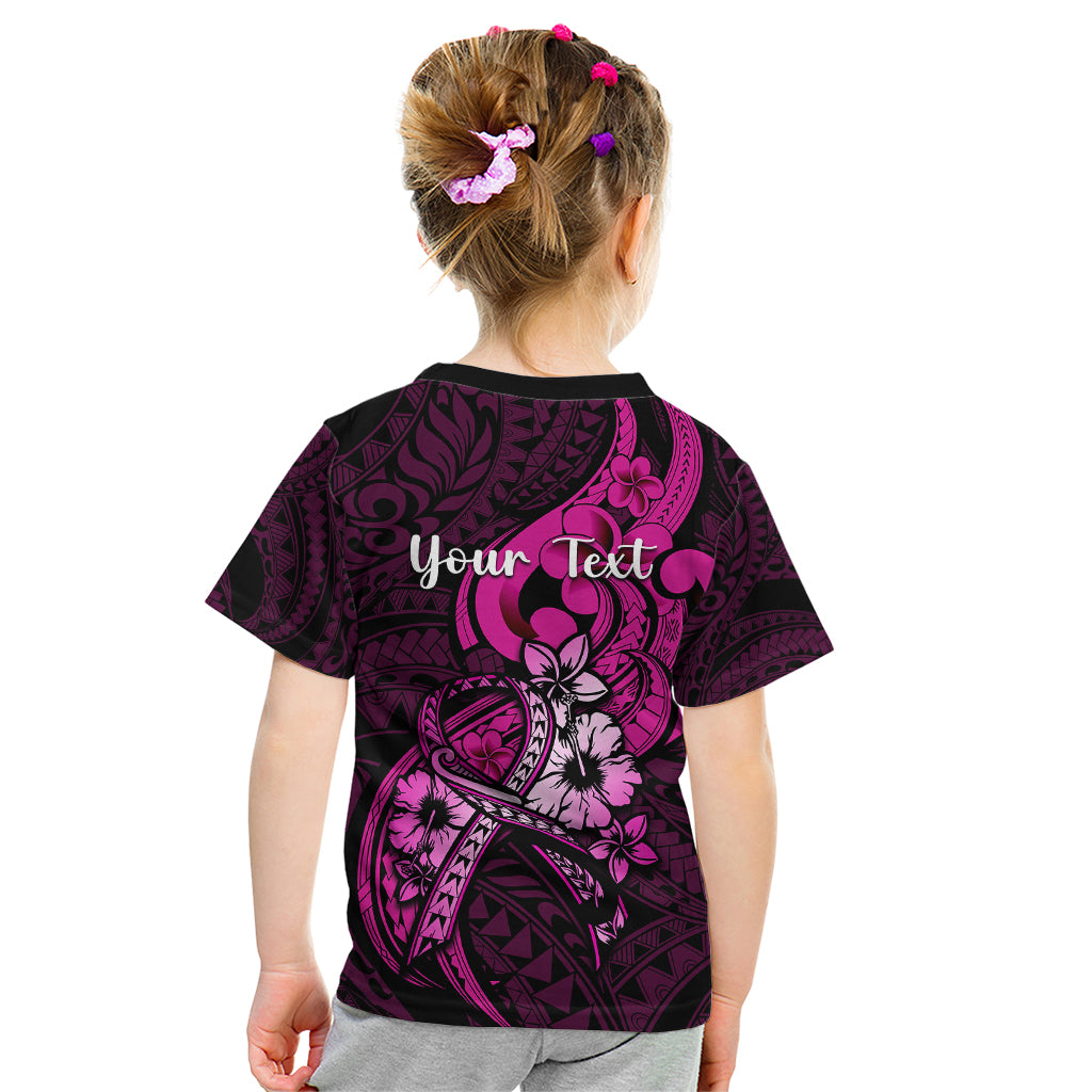 Personalised Polynesia Breast Cancer Awareness Kid T Shirt Think Pink Polynesian Ribbon Black Version LT14 - Polynesian Pride
