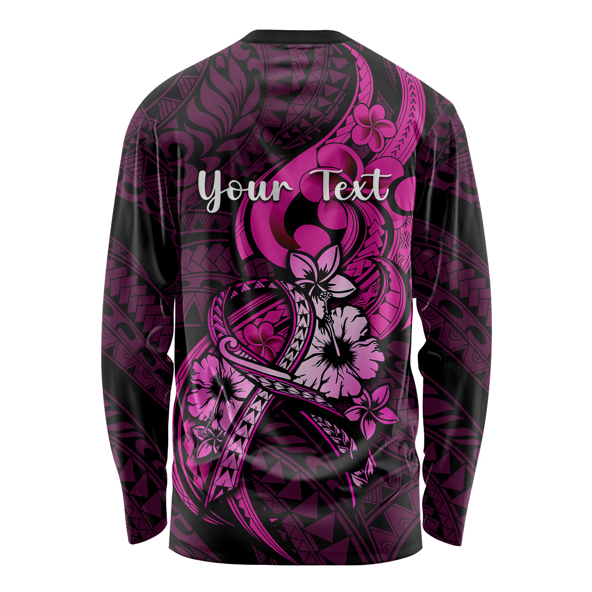 Personalised Polynesia Breast Cancer Awareness Long Sleeve Shirt Think Pink Polynesian Ribbon Black Version LT14 - Polynesian Pride