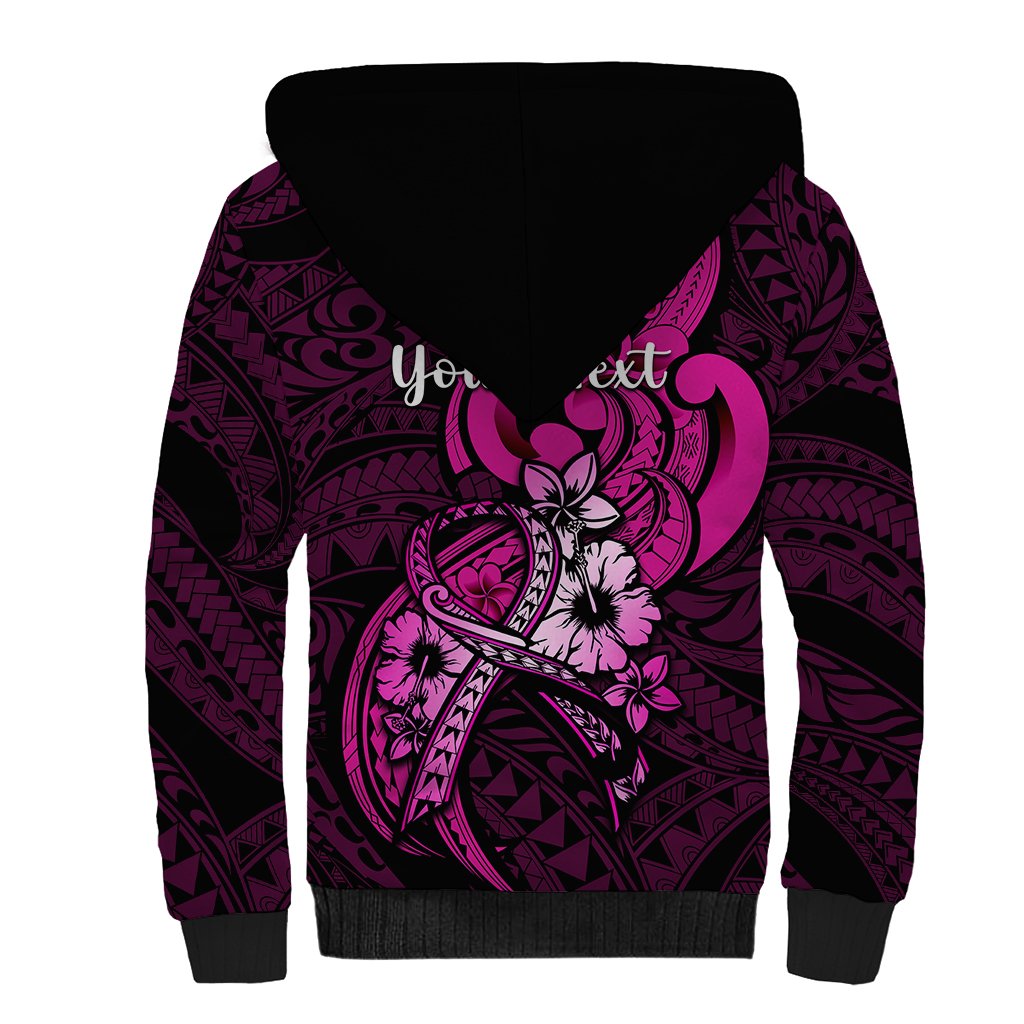 Personalised Polynesia Breast Cancer Awareness Sherpa Hoodie Think Pink Polynesian Ribbon Black Version LT14 - Polynesian Pride