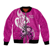 Polynesia Breast Cancer Awareness Bomber Jacket Think Pink Polynesian Ribbon White Version LT14 Unisex Pink - Polynesian Pride