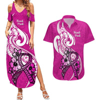 Polynesia Breast Cancer Awareness Couples Matching Summer Maxi Dress and Hawaiian Shirt Think Pink Polynesian Ribbon White Version LT14 Pink - Polynesian Pride