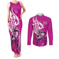 Polynesia Breast Cancer Awareness Couples Matching Tank Maxi Dress and Long Sleeve Button Shirts Think Pink Polynesian Ribbon White Version LT14 Pink - Polynesian Pride