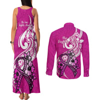 Polynesia Breast Cancer Awareness Couples Matching Tank Maxi Dress and Long Sleeve Button Shirts Think Pink Polynesian Ribbon White Version LT14 - Polynesian Pride
