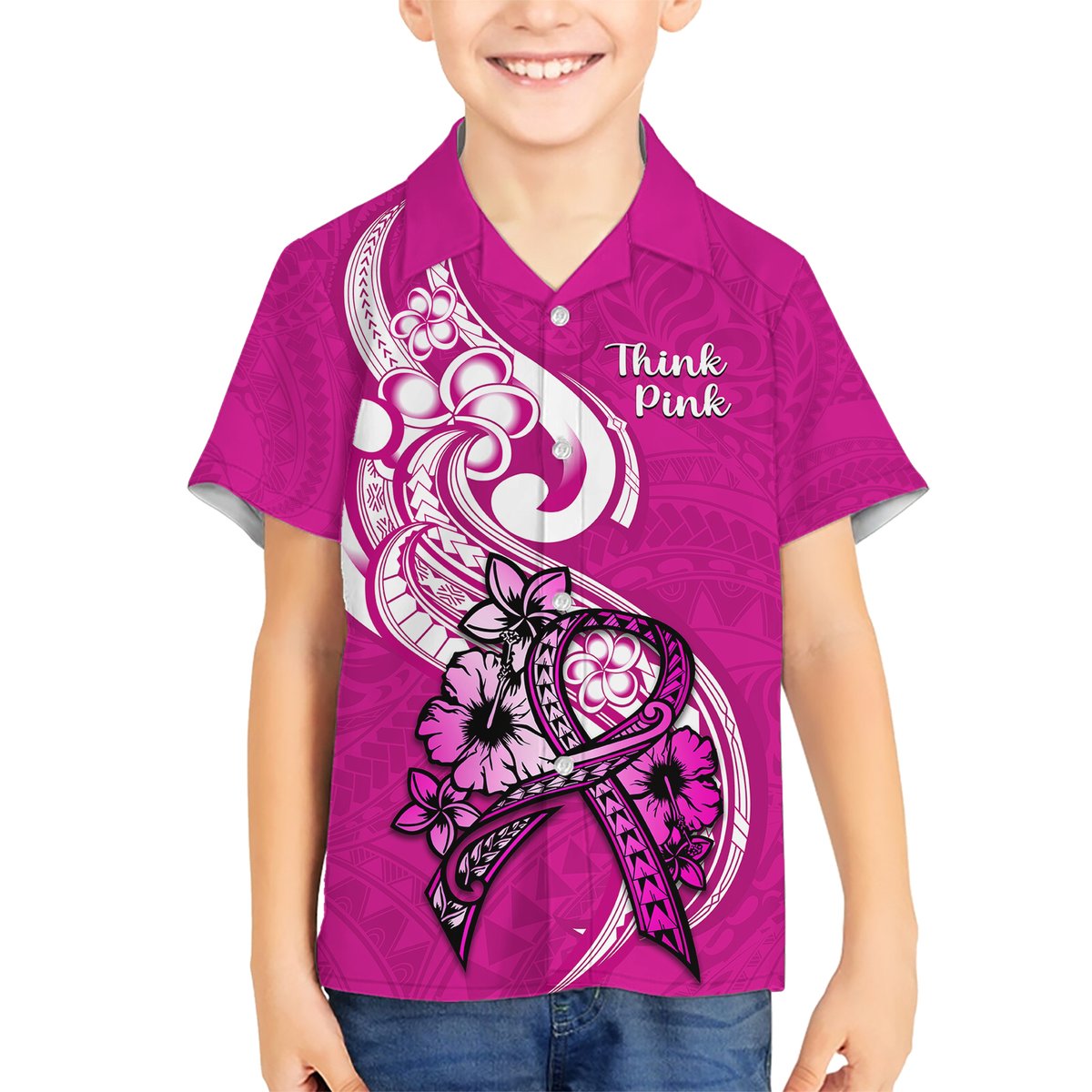 Polynesia Breast Cancer Awareness Hawaiian Shirt Think Pink Polynesian Ribbon White Version LT14 - Polynesian Pride