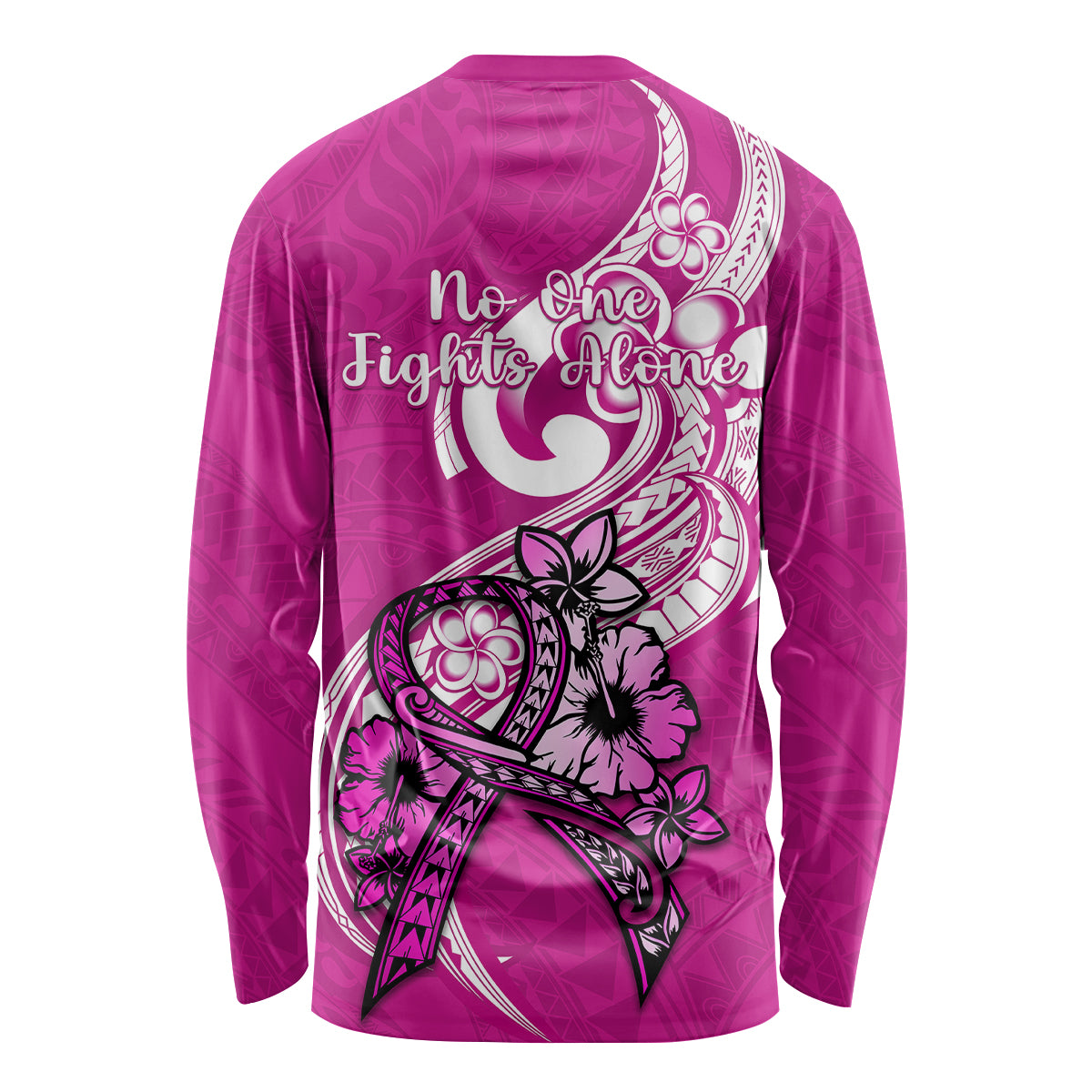 Polynesia Breast Cancer Awareness Long Sleeve Shirt Think Pink Polynesian Ribbon White Version LT14 - Polynesian Pride