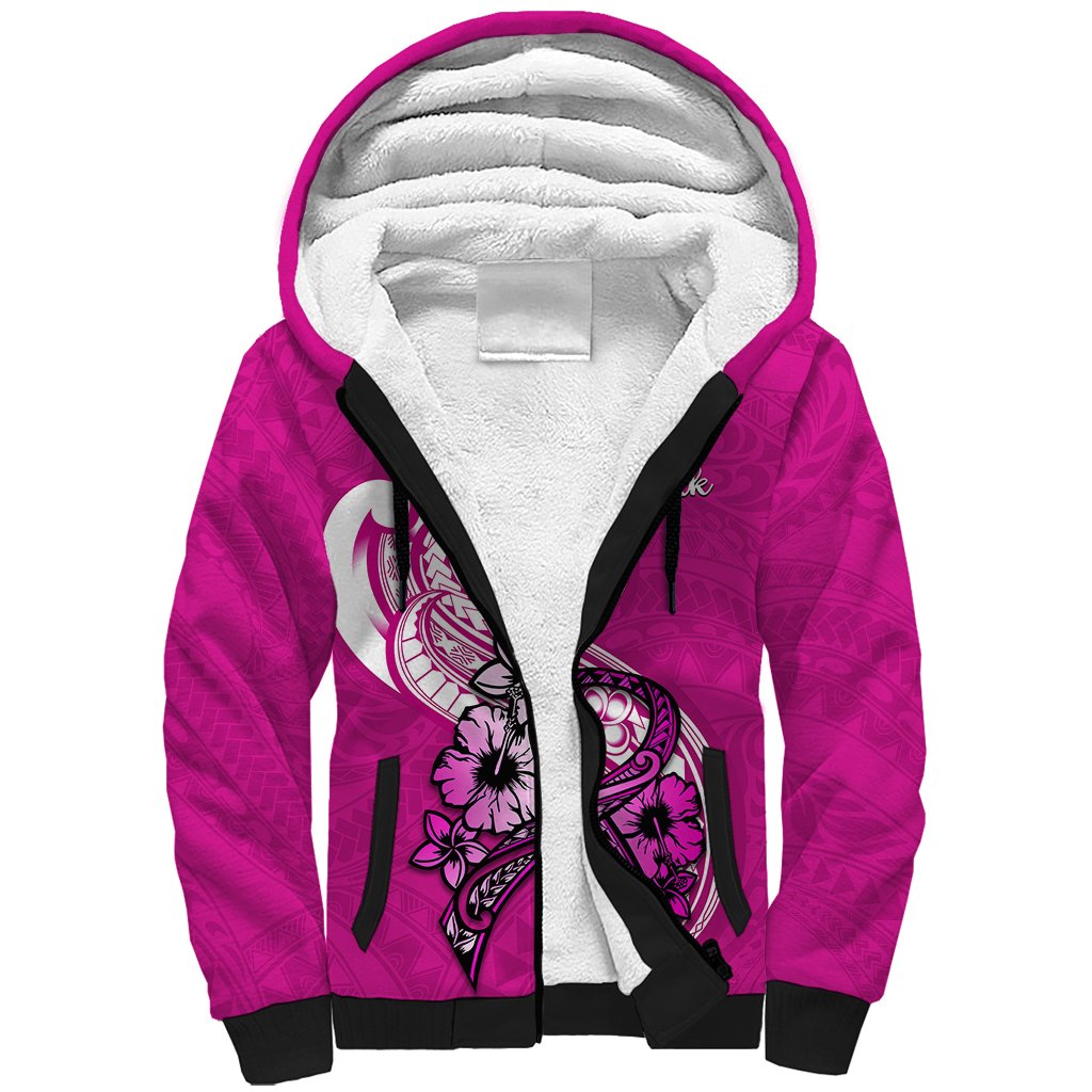 Polynesia Breast Cancer Awareness Sherpa Hoodie Think Pink Polynesian Ribbon White Version LT14 Unisex Pink - Polynesian Pride