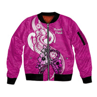 Polynesia Breast Cancer Awareness Sleeve Zip Bomber Jacket Think Pink Polynesian Ribbon White Version LT14 Unisex Pink - Polynesian Pride