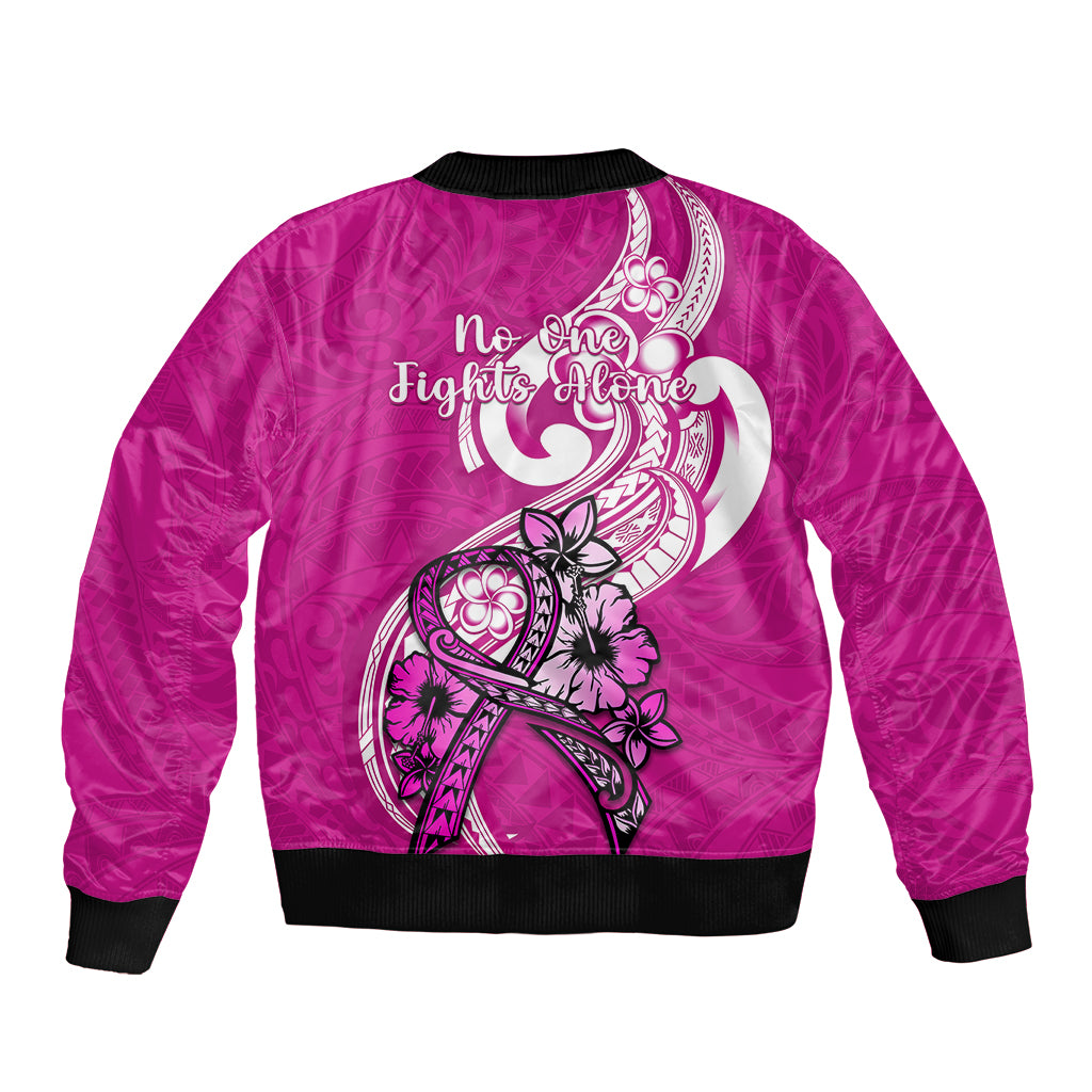 Polynesia Breast Cancer Awareness Sleeve Zip Bomber Jacket Think Pink Polynesian Ribbon White Version LT14 - Polynesian Pride