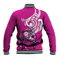 Personalised Polynesia Breast Cancer Awareness Baseball Jacket Think Pink Polynesian Ribbon White Version LT14 - Polynesian Pride