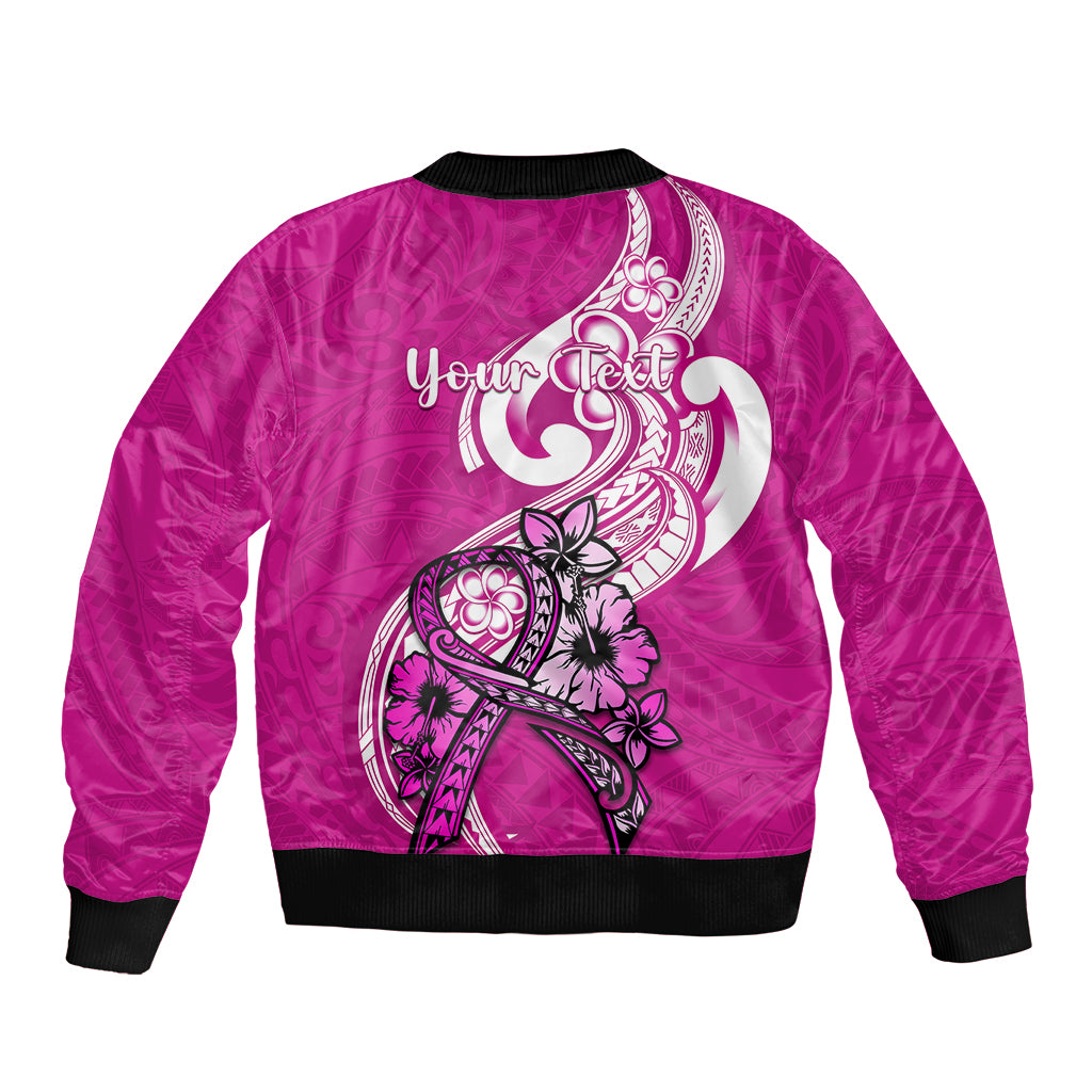 Personalised Polynesia Breast Cancer Awareness Bomber Jacket Think Pink Polynesian Ribbon White Version LT14 - Polynesian Pride