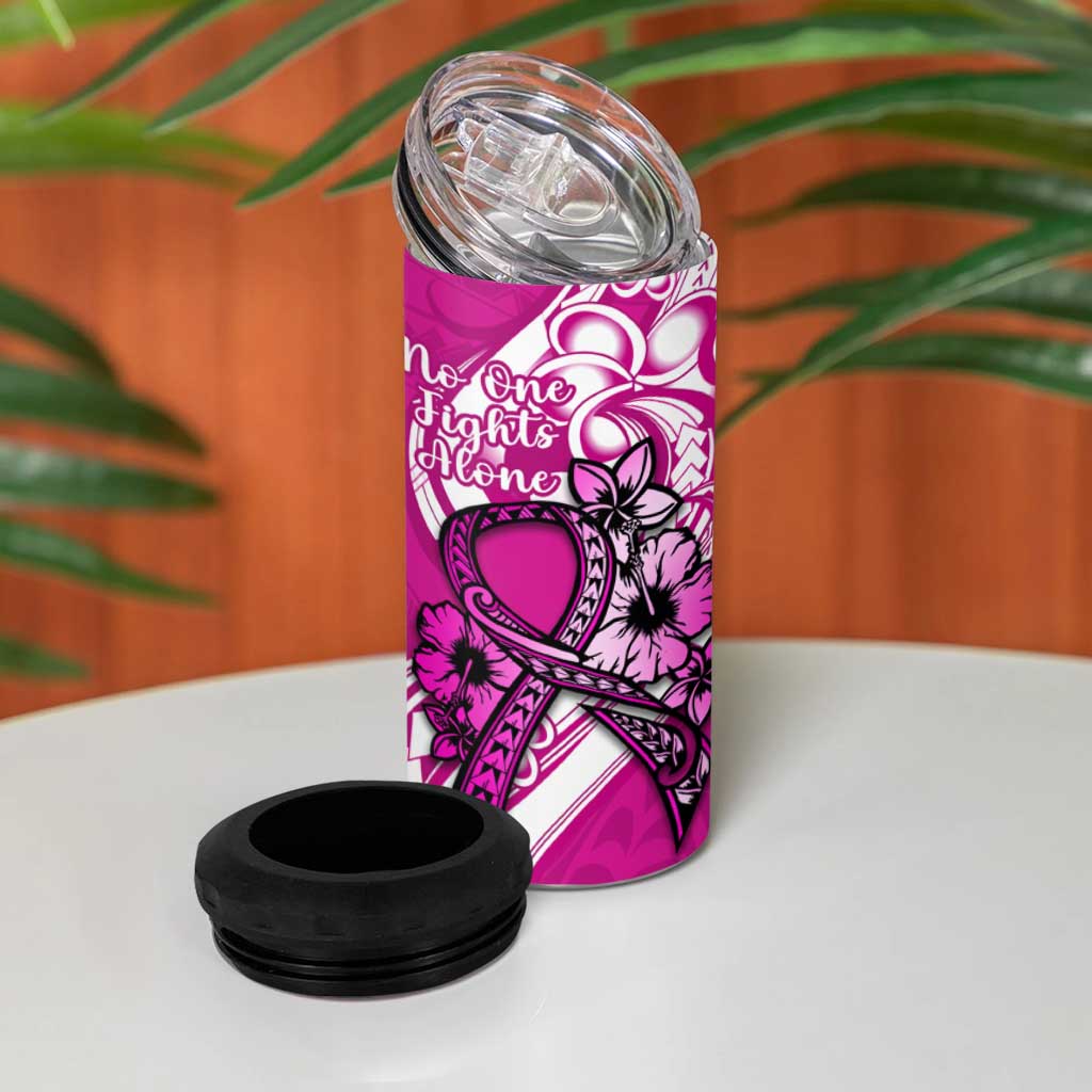 Polynesia Breast Cancer Awareness 4 in 1 Can Cooler Tumbler Think Pink Polynesian Ribbon White Version
